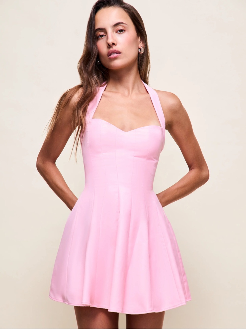 Danielle Guizio Juliette Twill Halter Dress Ballet Slipper Pink